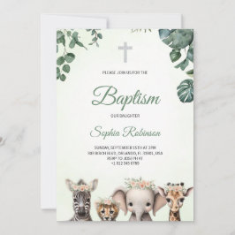 Convite de batismo em tema de selva em aquarela 
