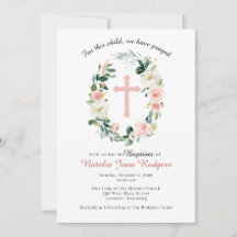 Convite De Batismo Floral Cor-De-Rosa