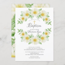 Convite De Batismo Floral Da Aquarela Daisy