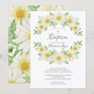 Convite De Batismo Floral Da Aquarela Daisy