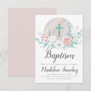 Convite de Batismo Floral de Primavera em Aquarela