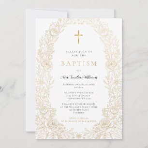 Convite de Batismo Floral Dourado