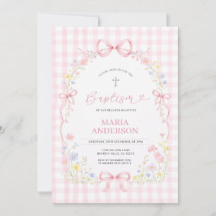 Convite de Batismo Floral Gingham de Flor Silvestr