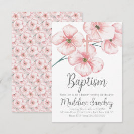 Convite de Batismo Floral Primavera Aquarela Rosa 