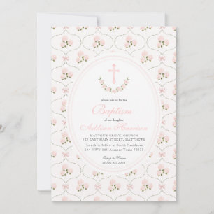 Convite de Batismo Floral Rosa, Batismo de Menina,
