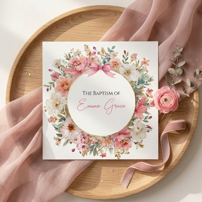 Convite de Batismo Floral Rosa Elegante (Criador carregado)