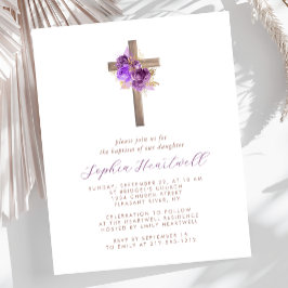 Convite de Batismo Floral Roxo Dourado Cruz Orçame
