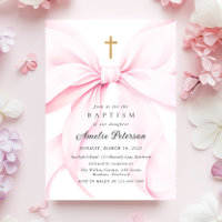 Convite de Batismo Menina com Laço Rosa Bebê
