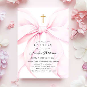 Convite de Batismo Menina com Laço Rosa Bebê