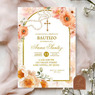 Convite de Batismo Menina Rosa Pêssego