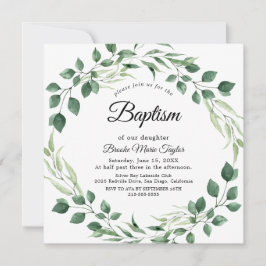 Convite de Batismo Quadrado de Verdor Esmeralda