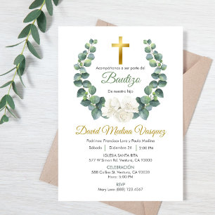 Convite de Batismo Verde Folha em Espanhol