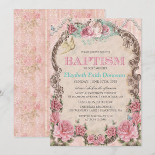 Convite de Batismo Vintage Shabby Chic