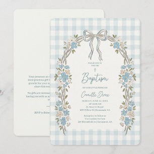 Convite de Batismo Xadrez com Arco Floral Azul Del