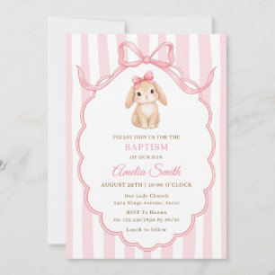 Convite de Batizado Coelho Bunny Laço Rosa Listrad