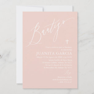 Convite de batizado de menina rosa empoeirada