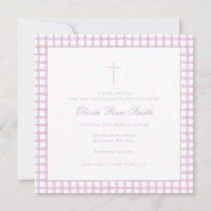 Convite de Batizado/Dedicação em Xadrez Rosa