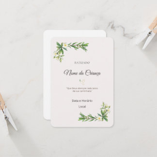 Convite de Batizado Floral Elegante | Personalizad