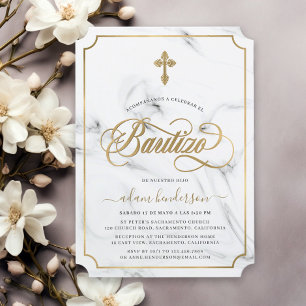 Convite De Batizado Mármore Dourado Espanhol