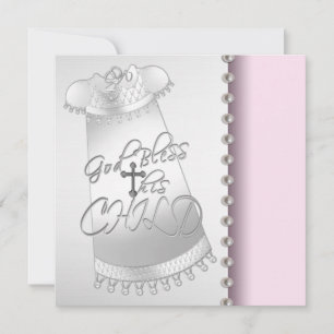 Convite de Batizado Menina Pérolas Rosa Branco