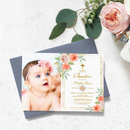 Convite de Bautizo con Rosas de Jardín
