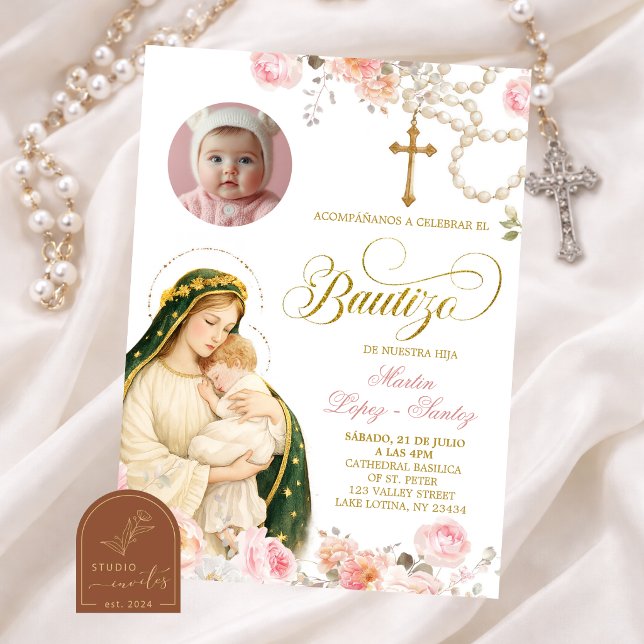 Convite de Bautizo da Senhora de Guadalupe Floral  (Criador carregado)