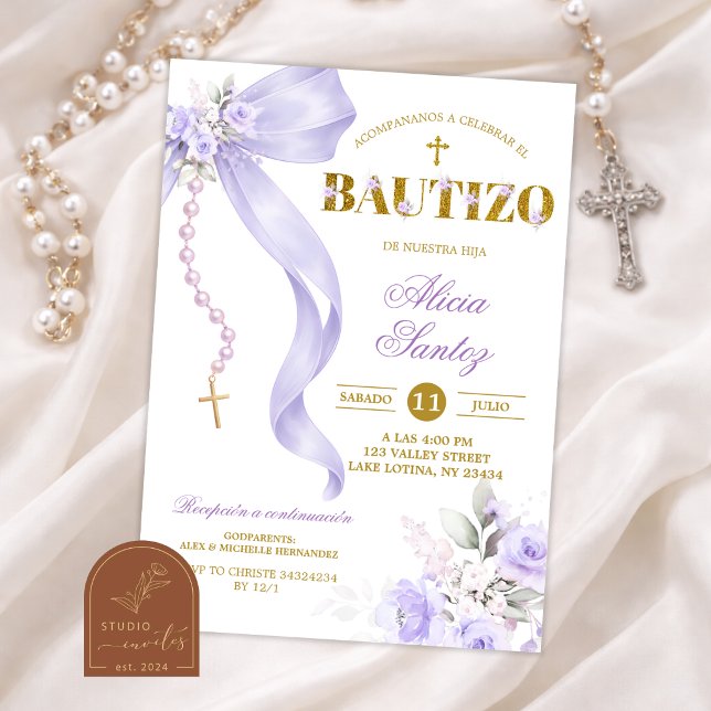 Convite de Bautizo de Rosário Coquette com Laço Ro (Criador carregado)