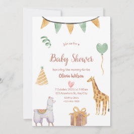 convite de bebê animal neutro para chá de bebê