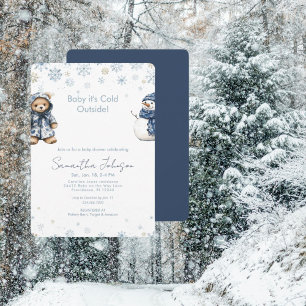 Convite de Bebê Azul Está Frio Lá Fora Bebê Nevado
