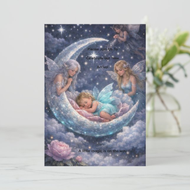 Convite de bebê Chegada ao Luar (Em pé/Frente)