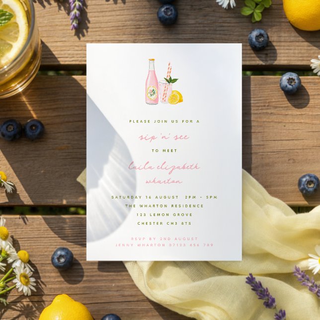 Convite de Bebê Minimalista de Limonada Rosa para  (Criador carregado)