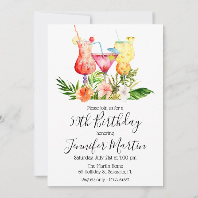 Convite de Bebidas de Coquetel de Aniversário Trop (Frente)