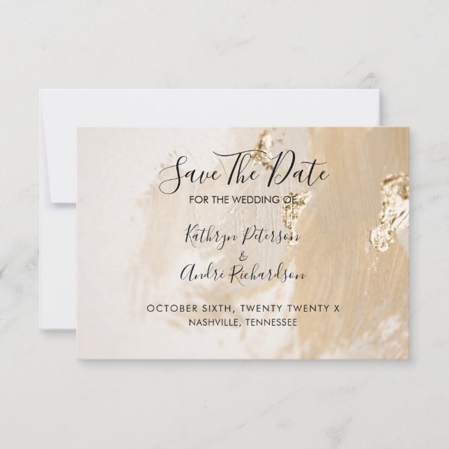Convite de Beige Dourado com Aquarela para Salvar  (Frente)