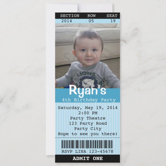 Convite de Bilhete (Azul) com Foto - Teatro/Cinema (Frente)