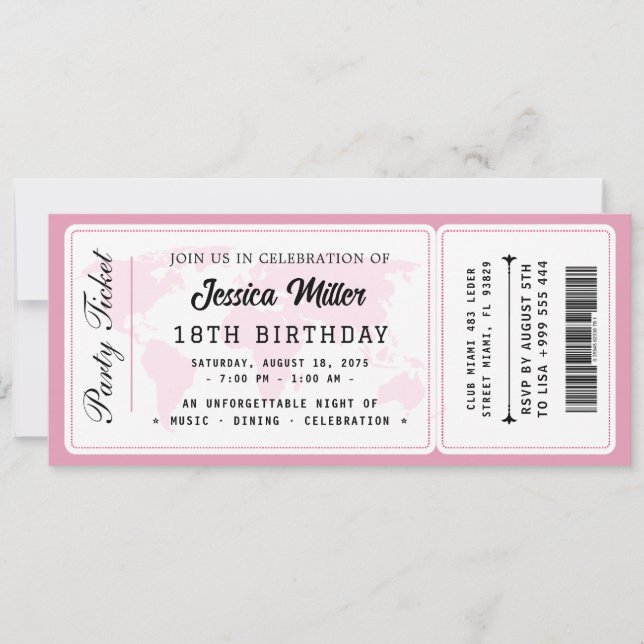 Convite de Bilhete de Aniversário com Brilho Rosa (Frente)