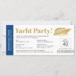 Convite de Bilhete de Aniversário do Yacht Boat Cr<br><div class="desc">Personalize o seu próprio convite para passagem de embarque para um cruzeiro jante ou um cruzeiro de bebidas com o pôr do sol a bordo de um barco ou iate fretado com a nossa modelo de fácil edição, mostrada em azul marinho, ouro e branco, com uma design de faixa náutica...</div>