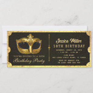 Convite de Bilhete de Aniversário Dourado