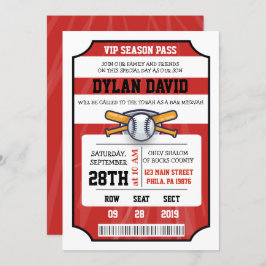 CONVITE DE BILHETE DE BEISEBOL Bar Bat Mitzvah