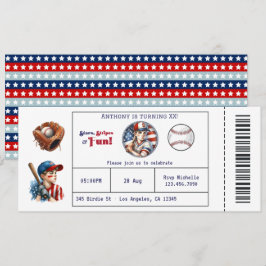 Convite de Bilhete de Beisebol para Festa de Anive