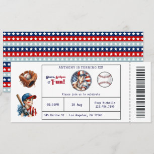 Convite de Bilhete de Beisebol para Festa de Anive