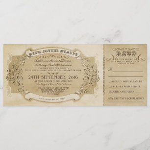 CONVITE DE BILHETE DE casamento vintage COM RSVP