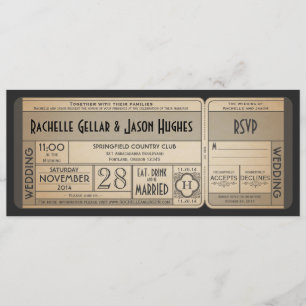 Convite de Bilhete de Casamento Vintage com RSVP I