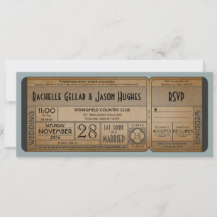 Convite de Bilhete de Casamento Vintage com RSVP I