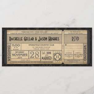 Convite de Bilhete de Casamento Vintage com RSVP I