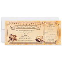 Convite de Bilhete de Casamento Vintage Ocidental 