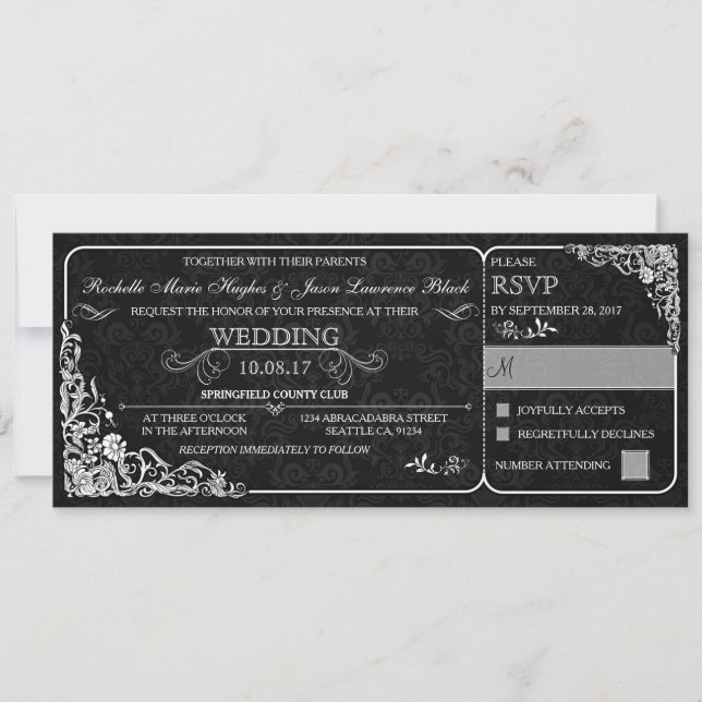 Convite de Bilhete de Casamento Vitoriano com RSVP (Frente)