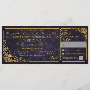Convite de Bilhete de Casamento Vitoriano com RSVP
