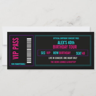 Convite de Bilhete de Concerto de Aniversário VIP 
