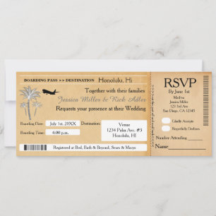 Convite de Bilhete de Destino de Casamento Vintage