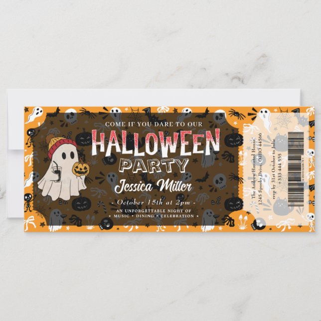 Convite de Bilhete de Festa de Halloween Assustado (Frente)